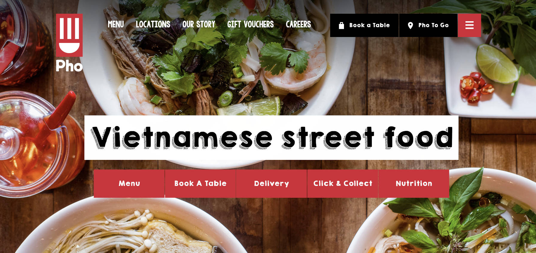 Screenshot of the Pho Cafe website page header.